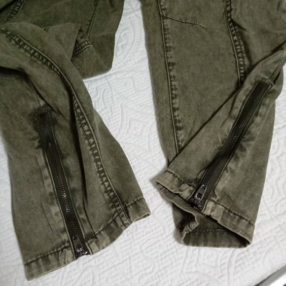 Ecote 100% Cotton Olive Green Cargo Pants With Zippers Size 28 Womens - Picture 9 of 12